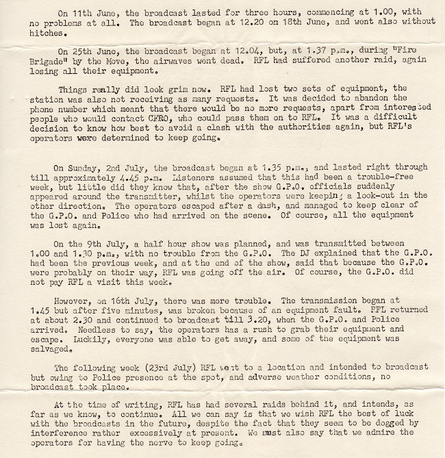 From the CFRO newsletter, August 1972 (second page)