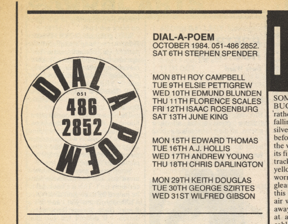 dial-a-poem schedule 